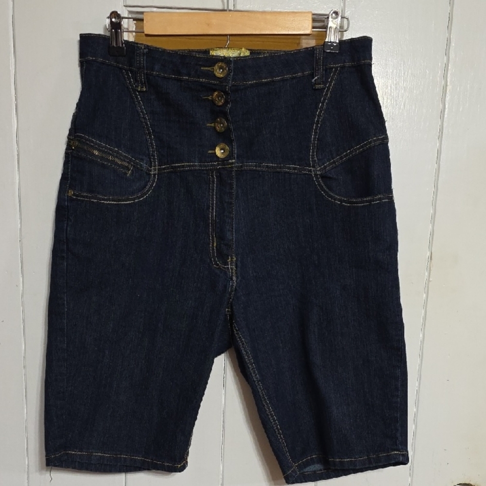 Vintage Elite Jeans Bermuda Shorts Juniors Buttons Zips High Waist‎ Sz 13/14 GUC